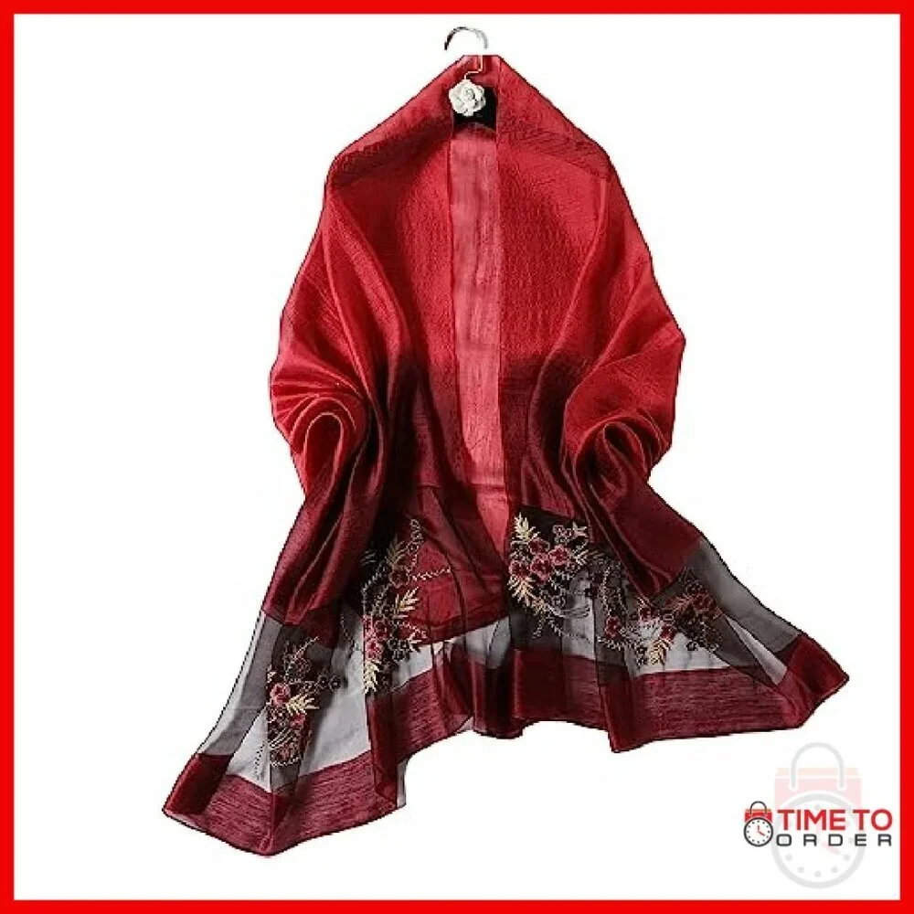 Silk Embroidered Pashmina Shawl Wrap Lightweight Multi-Use Scarf